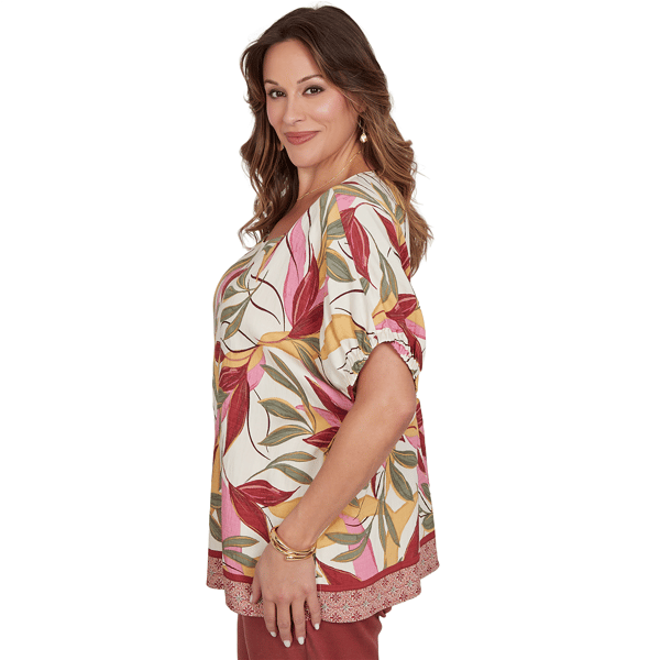Plus Size Ruby Rd. Sedona Escape Short Sleeve Leaf Blouse