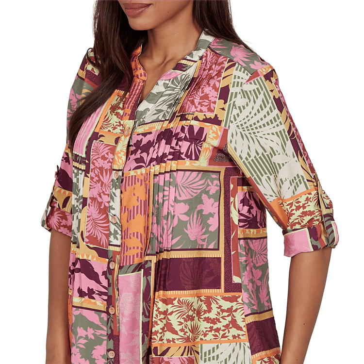 Petite Ruby Rd. Sedona Escape Tropical Patchwork Voile Blouse