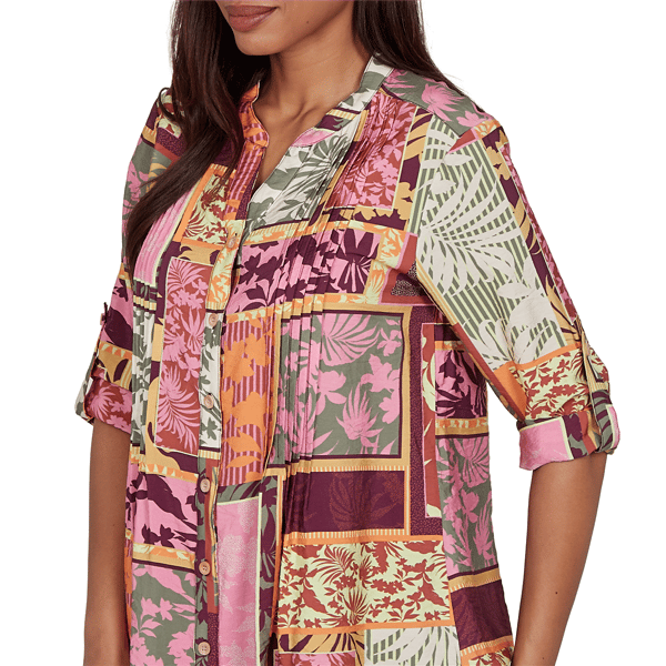 Petite Ruby Rd. Sedona Escape Tropical Patchwork Voile Blouse