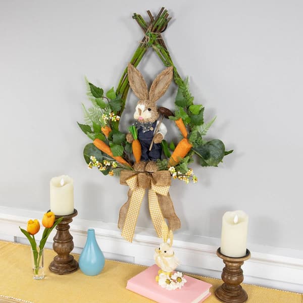 Northlight Seasonal Farmer Bunny Moss Teardrop Easter Wreath