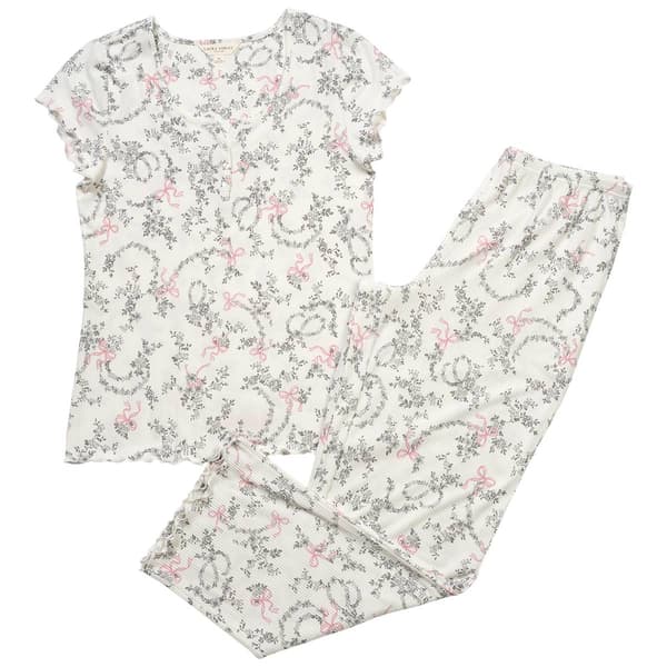 Womens Laura Ashley® Short Sleeve Ribbed Bow Toile Pajama Set - image 
