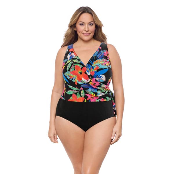 Plus Size Great Lengths Floral Shade Draped One Piece Swimsuit