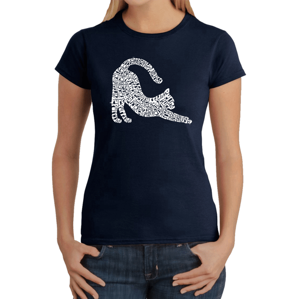 Womens LA Pop Art Stretching Cat - Word Art T-Shirt - image 