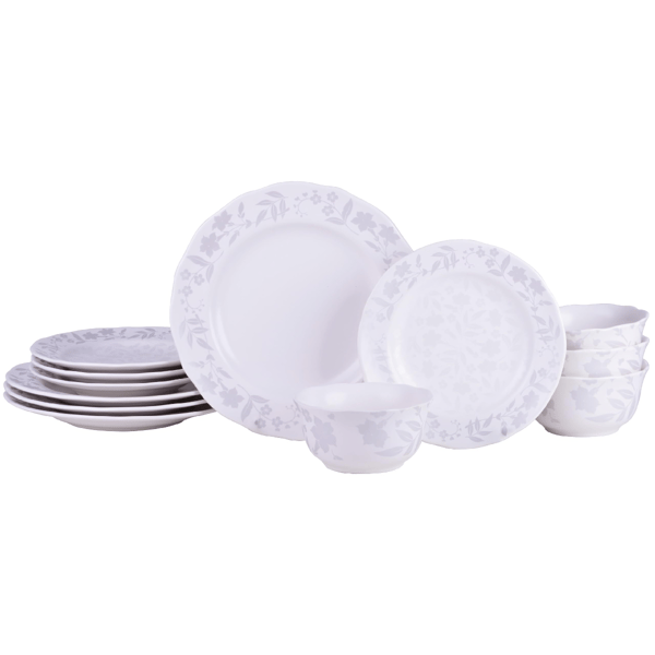 222 Fifth Refreshed Floral White Porcelain 12pc. Dinnerware Set