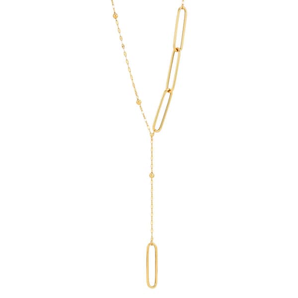Gold Classics(tm) Yellow Gold Paperclip w/ Beads Lariat Necklace