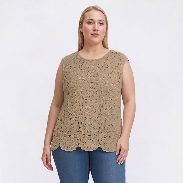 Plus Size Kasper Sleeveless Allover Floral Crochet Blouse