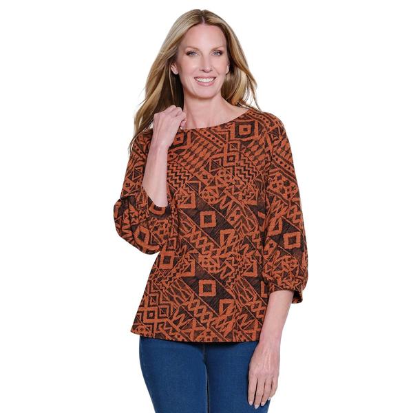 Womens Ali Miles 3/4 Sleeve Brushed Spice Print Tunic With Back - image 