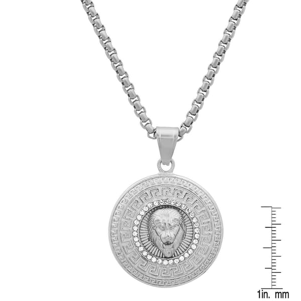 Mens Steeltime Stainless Steel Untamed Lion Pendant Necklace