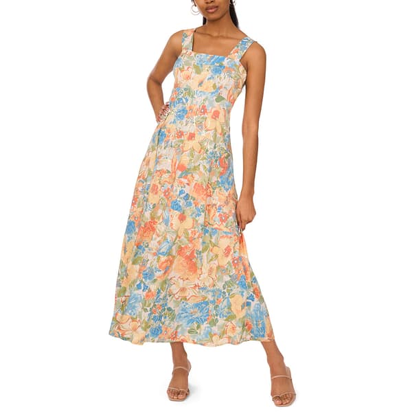 Womens MSK Sleeveless Smock Back Foil Floral Challis Midi Dress - image 