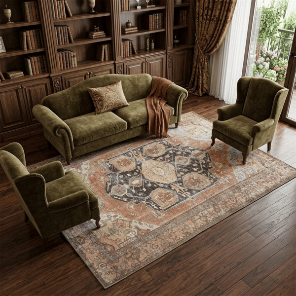 HomeRoots Orange Brown & Taupe Abstract Area Rug
