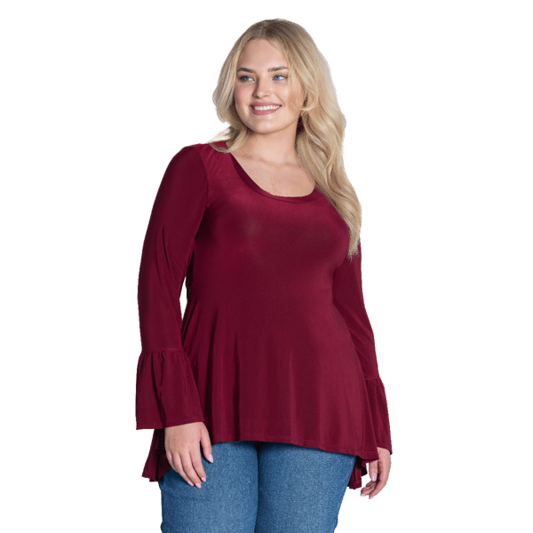 Plus Size 24/7 Comfort Apparel Long Bell Sleeve Hi Low Tunic Top - image 