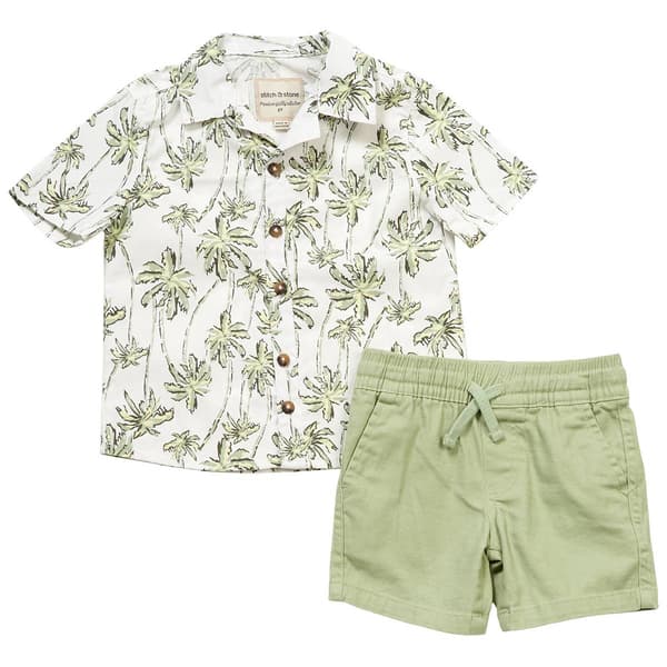 Toddler Boy Stitch & Stone Palm Tree Button Down Top & Shorts Set - image 