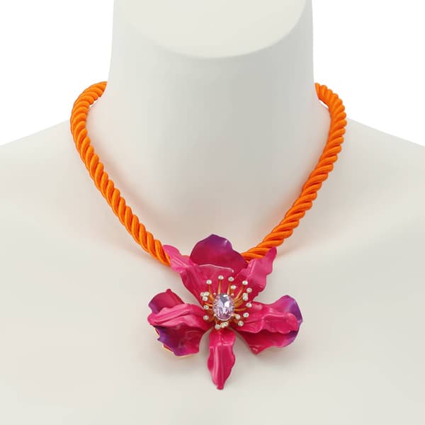Betsey Johnson Hothouse Bloom Orchid Pendant Statement Necklace