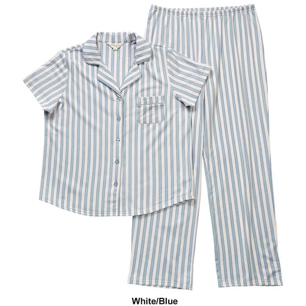 Womens Laura Ashley&#174; Short Sleeve Stripes Notch Collar Pajama Set