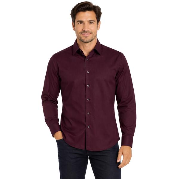 Mens Bill Blass Slim Fit Burgundy Tonal Stripe Dress Shirt - image 