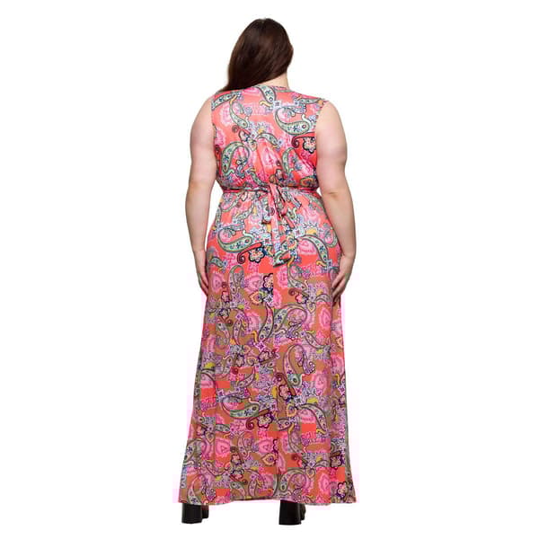 Plus Size 24/7 Comfort Apparel Pink Paisley Sleeveless Maxi Dress