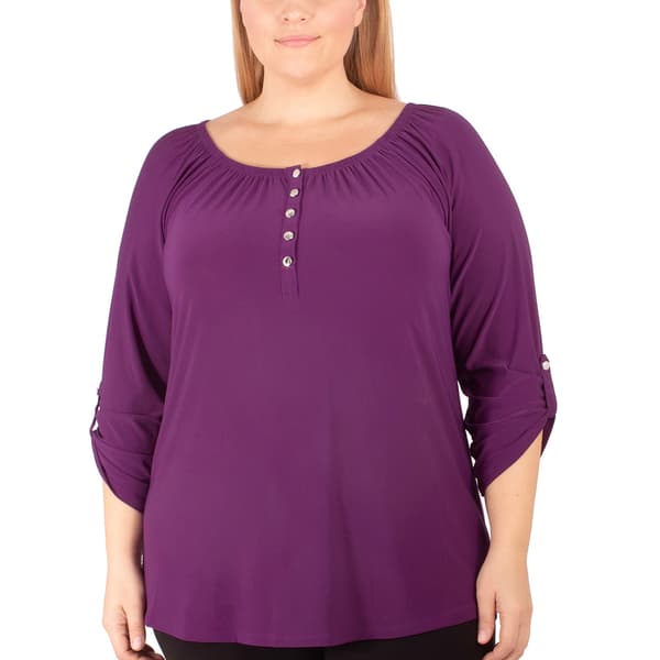 Plus Size NY Collection 3/4 Sleeve Roll Cuff Top - image 
