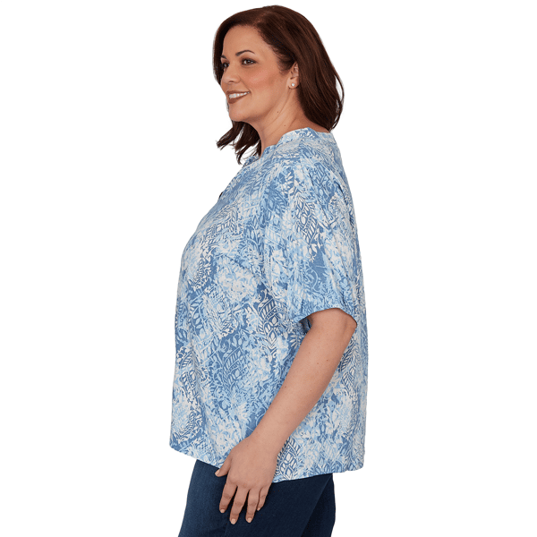 Plus Size Skye’s the Limit Sunny Blue Skies Tie Dye Leaf Blouse