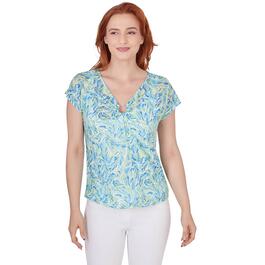 Womens Hearts of Palm Feeling Just Lime Watercolor Leaves Blouse