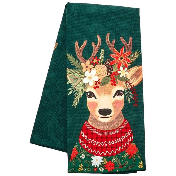 Kay Dee Holiday Flowers Everywhere Deer Kitchen Towel - image 