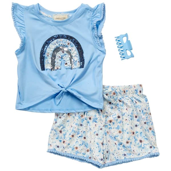 Girls &#40;4-6x&#41; BTween&#40;R&#41; 3pc. Rainbow Top & Shorts Set w/ Clip - image 