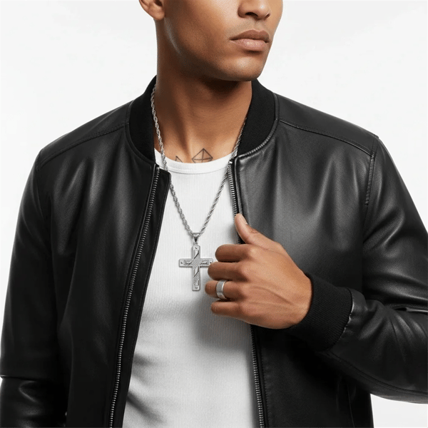 Mens Iron Saints Stainless Steel Polished Cross Pendant Necklace