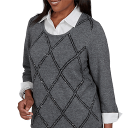 Petite Alfred Dunner Regent Street Diamond Two in One Sweater
