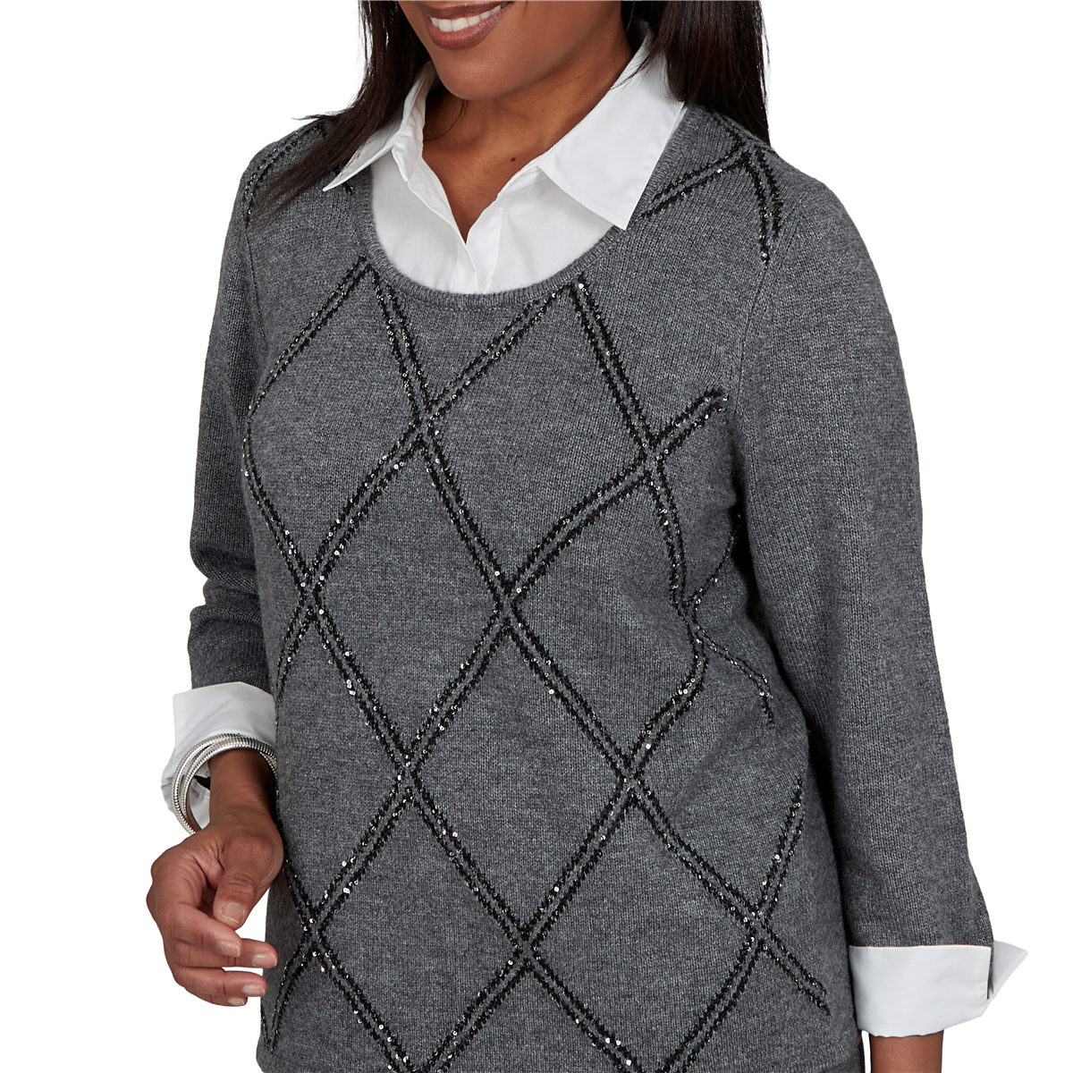 Petite Alfred Dunner Regent Street Diamond Two in One Sweater