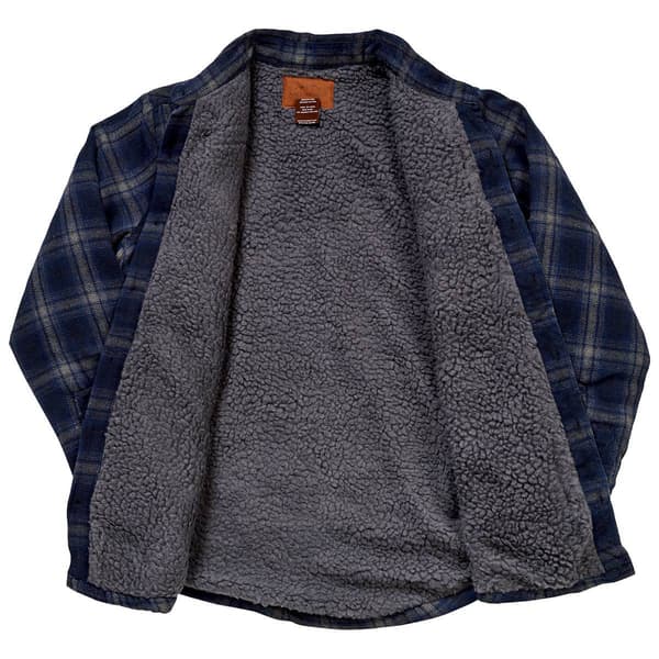 Mens Mountain Ridge Sherpa Lined Flannel Shirt Jacket - Navy/Grey