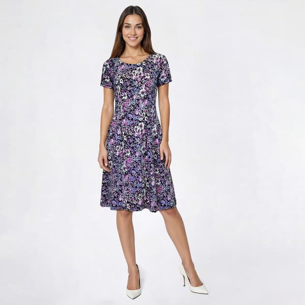 Womens Connected Apparel Short Sleeve Floral Pocket A-Line Dress - image 