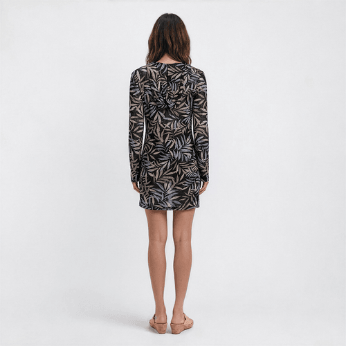 Womens Cover Me Long Sleeve Leaf Hooded Tunic Swim Cover Up