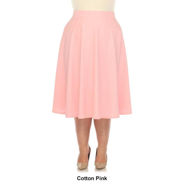 Plus Size White Mark Flared Midi Skirt with Pockets