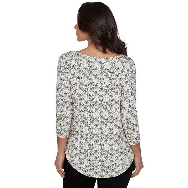 Womens Emaline Key Items 3/4 Sleeve Boat Neck Bow Tee