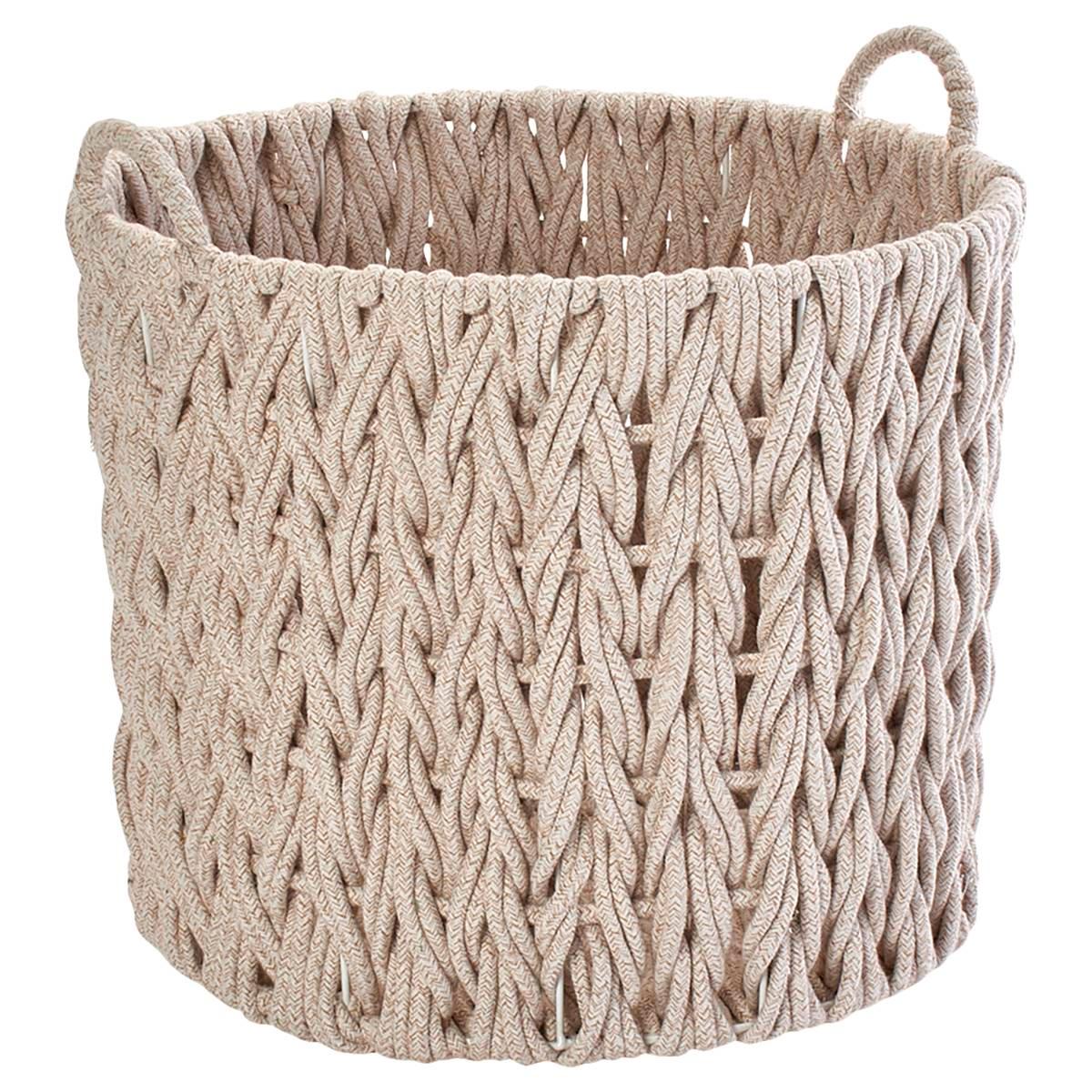 Large Tan Braided Round/Tall Chunky Cotton Rope Basket