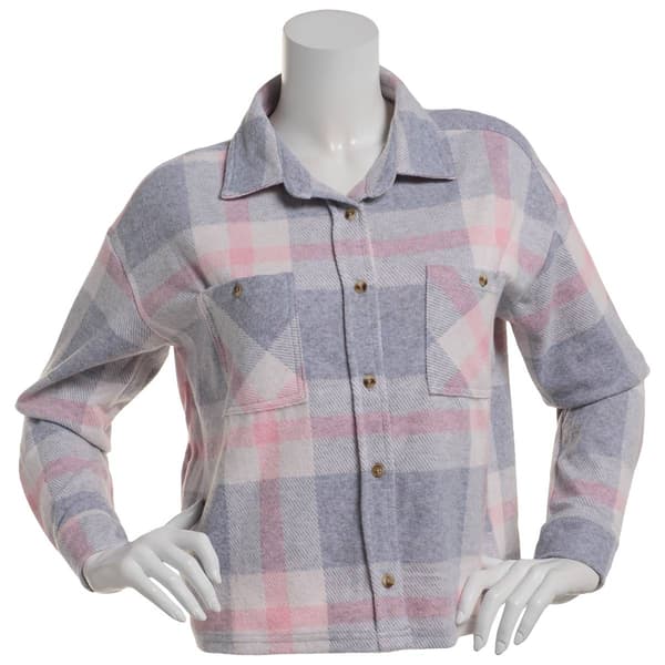 Juniors No Comment Plaid Long Sleeve Flannel Shirt - image 