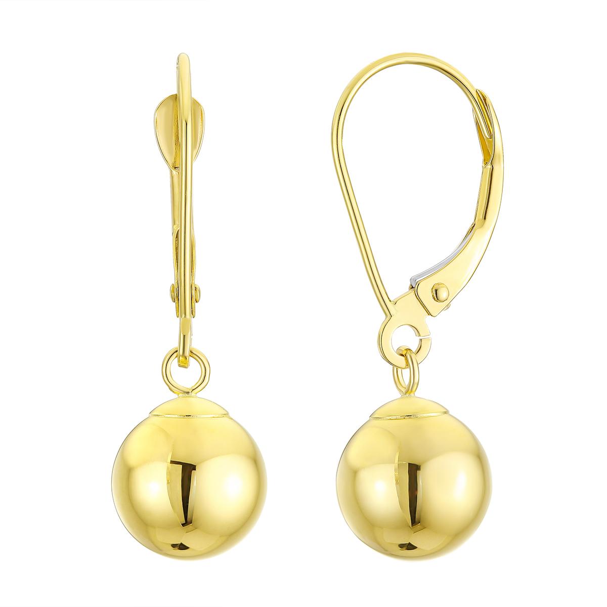 Candela 14kt. Gold Dangle 8mm Ball on Lever Back Earrings