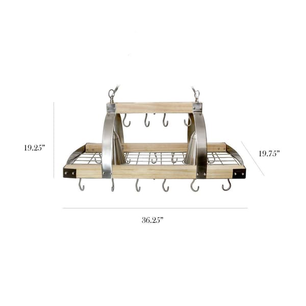 Elegant Designs 2 Bulb Wood & Nickel Pot Rack w/Downlights