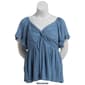 Juniors Plus Angie Solid Twist Front Eyelet Babydoll Blouse - image 2