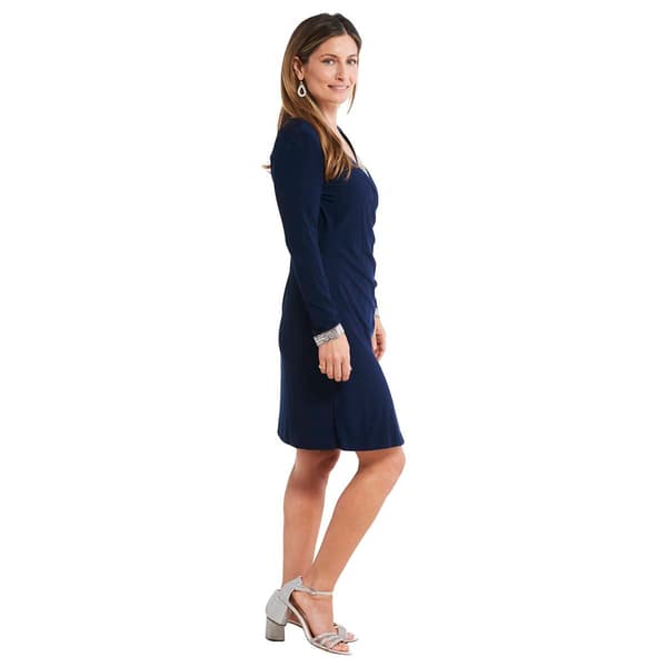 Petite MSK Long Sleeve Rhinestone Trim Solid Sheath Dress