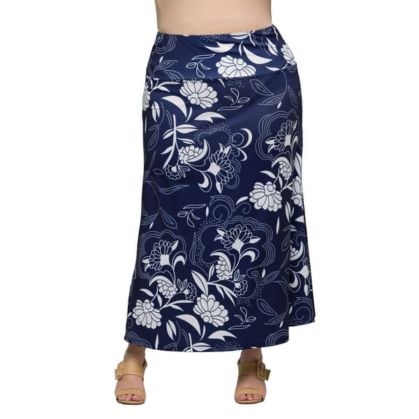 Plus Size 24/7Comfort Apparel Navy Floral A Line Maxi Skirt - image 