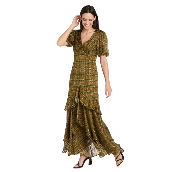 Women R&M Richards Daytime Metallic Stripe Maxi Dress