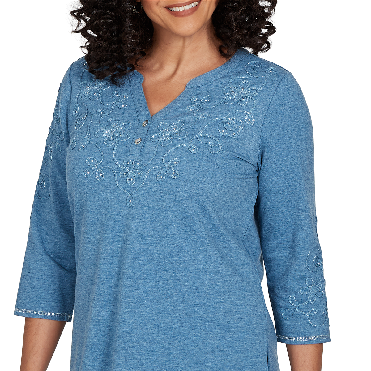 Womens Alfred Dunner Provence Floral Soutache Henley Blouse