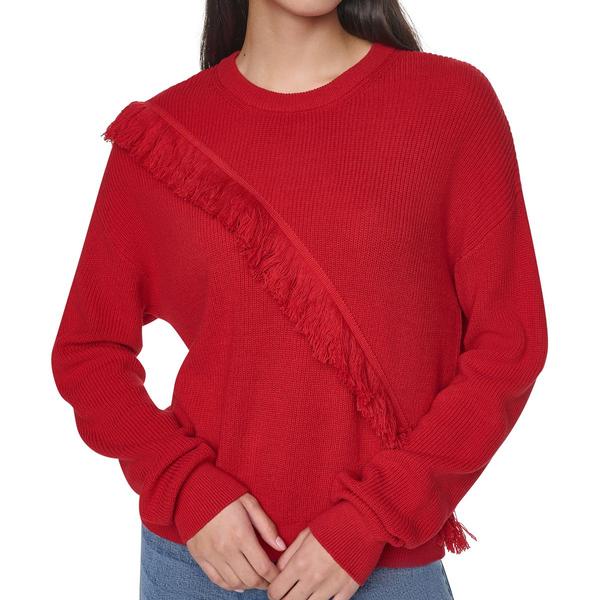 Womens DKNY Long Sleeve Cross Body Fringe Sweater - image 