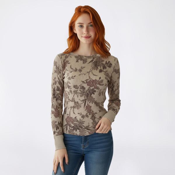 Juniors Wallflower Hayden Floral Vine Print Waffle Crew Neck Tee