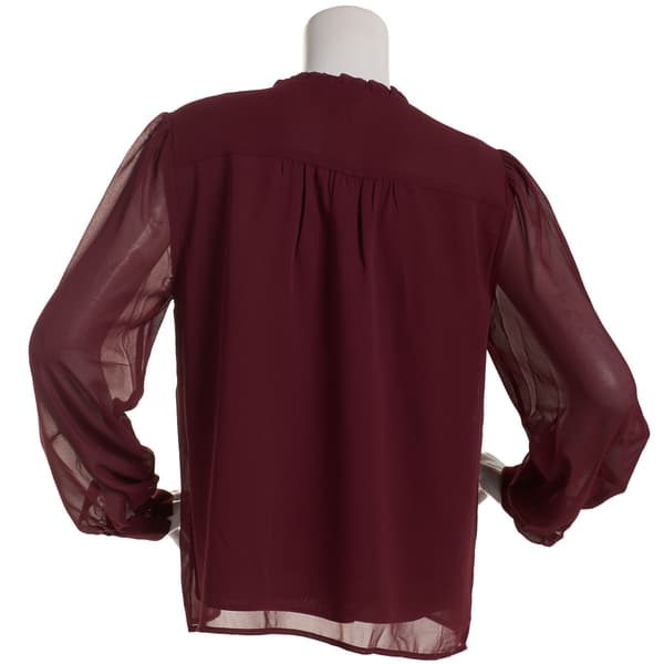 Womens Nicole Miller Long Sleeve Split Neck Chiffon Blouse
