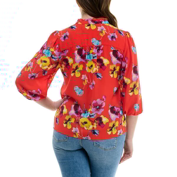 Womens Zac & Rachel 3/4 Sleeve Pleated Hawaiian Floral Blouse