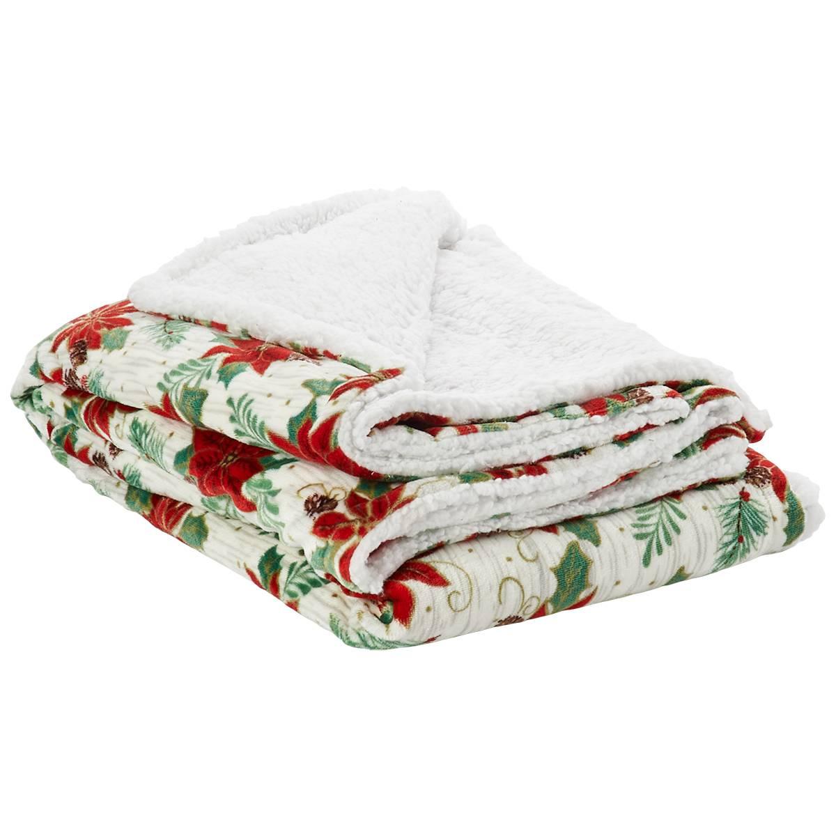 Mountain Ridge Raining Poinsettias Sherpa Throw