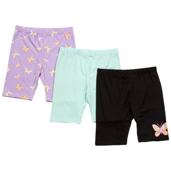 Girls (7-12) BTween(R) 3pk. Solid & Butterfly Bike Shorts - image 