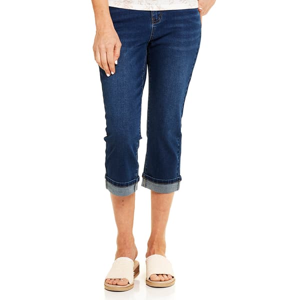 Womens Bleu Denim 5 Pocket Roll Cuff Denim Capri Pants - image 
