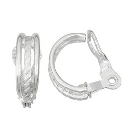 Napier Clip Capsule Silver-Tone Sparkling C Hoop Clip Earrings